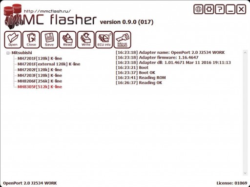 Mitsubishi Lancer IX 1.6L 4G18 - Считывание прошивки с ЭБУ, при помощи MMC Flasher
