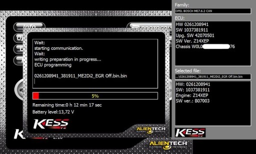 Opel Corsa D, с двигателем Z14XEP и ЭБУ Bosch ME7.6.2 - Процесс записи модифицированной прошивки