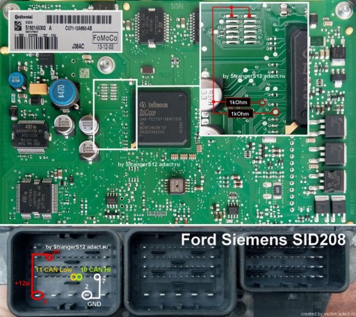 Ford Transit TTG 2.2TDCi Continental SID208 - Распиновка ЭБУ. Pinout ECU