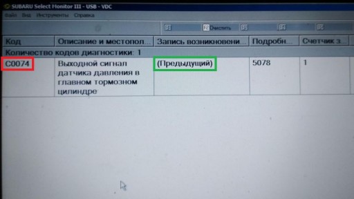 Subaru Legacy Outback BR9 - DTC C0074 - Состояние неисправности