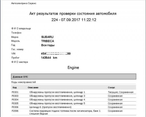 Subaru Tribeca EZ36D - Компьютерная диагностика
